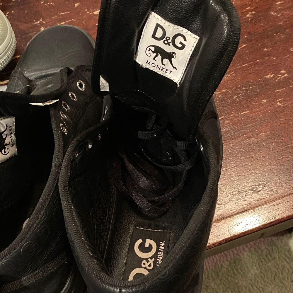 D&G Men's Black Leather Sneakers